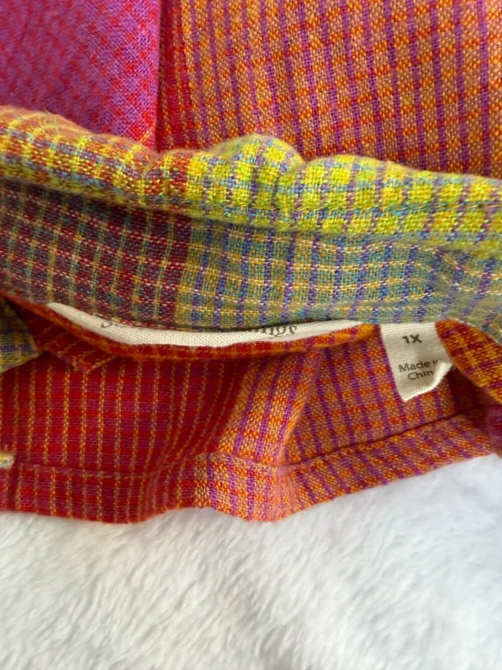 SOFT SURROUNDINGS 1X Multicolor Plaid Button Front Top Gauze Cotton Tunic Shirt